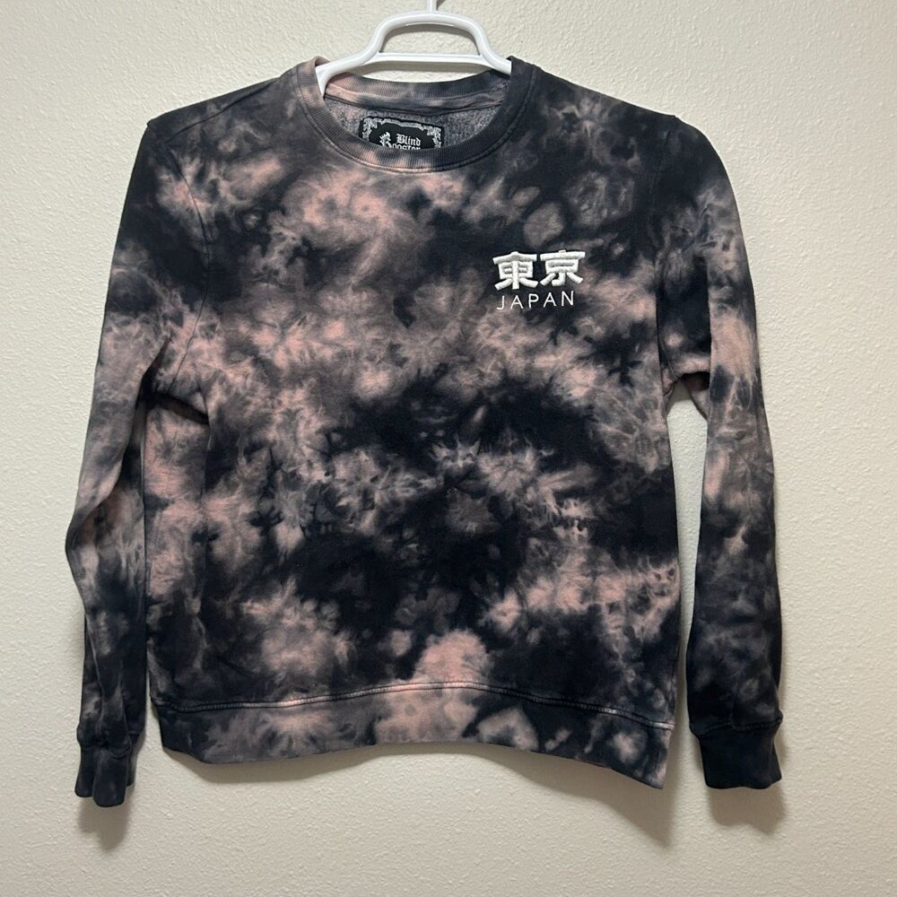 Blind Rooster Tokyo Japan Sweatshirt Men Size M Black Pink Tie Dye Mount Fuji